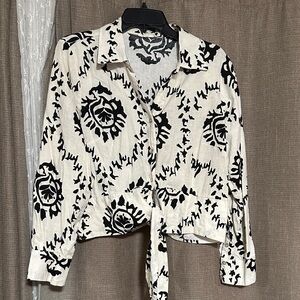 Christian Siriano Black and Cream Button Down Shirt